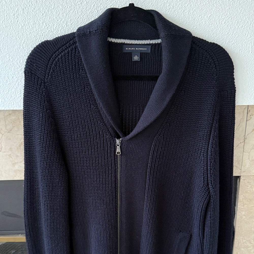 Banana Republic Men's Navy Zip-Up Sweater Cardigan - Picture 7 of 11